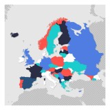 Harta decorativa pentru perete Europa colorata, PVC, 65x65cm, montaj usor