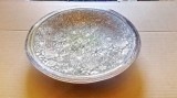 F489-Fructiera veche alama argintata gravata cu flori si trandafiri picioruse.