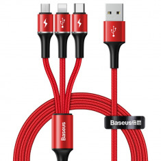 Cablu de date/incarcare Baseus, Halo 3in1 MicroUSB/Lightning/USB-C, 1.2M 3.5 A, Rosu foto
