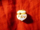 Insigna Romania FRV - Federatia Romana Volei ,metal si email ,h=1.8cm