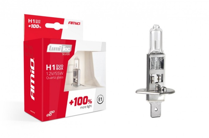 Set 2 becuri auto halogen H1 LumiTec, 12v 55w, +100%