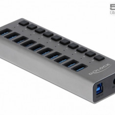 HUB cu 10 porturi USB 3.0 + Switch On/Off, Delock 63670