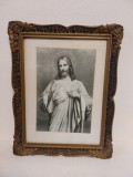 Tablou Isus Iisus Cristos icoana catolica, tip fotografie, in rama si sub sticla, 45x35cm, vintage