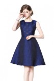 Cumpara ieftin Rochie de Seara Midi Albastra cu Strasuri, Decolteu Rotund, Fermoar - Eleganta Party, Lungime 92cm