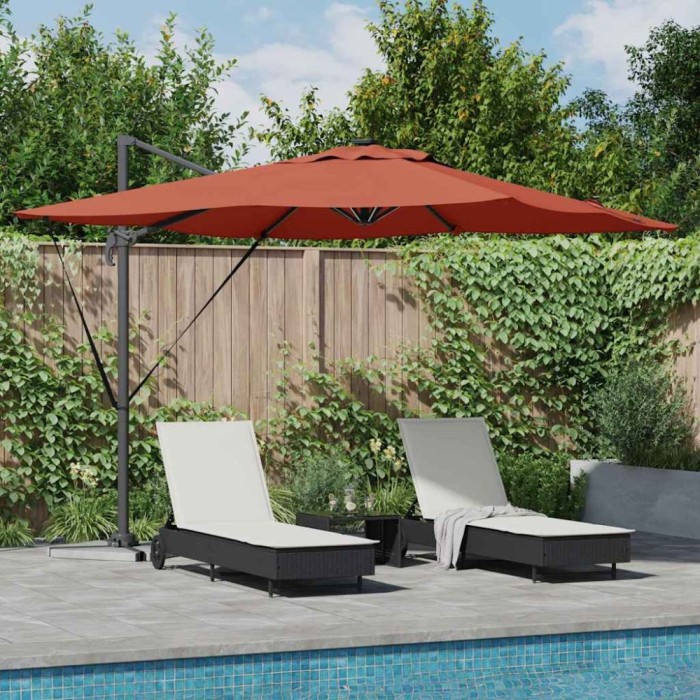 vidaXL Umbrela de terasă Roma cu LED-uri, Terracotta, 286 x 285 x 270 cm, din aluminiu.