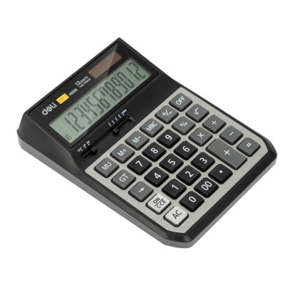 Calculator de Birou Modern Deli M008 20, 12 Digits, Negru/Gri, Alimentare Dubla, Calculator Birou, Calculator Birou 12 Digits, Calculator Birou cu Ver foto