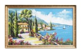 Cumpara ieftin Tablou inramat peisaj mediteranean cu iole pictat manual, Zi insorita de vara, 100x60cm ulei pe panza, Constantin Feraru