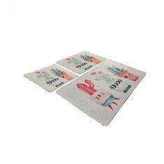 Set 3 Covorase baie Happy Cactus, 60 x 100 cm, 50 x 60 cm, Antiderapant, Ecru