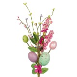 Ramura decorativa cu 3 oua colorate si flori, 33 cm, CMCLASS