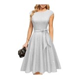 Rochie de cocktail cu paiete pentru femei, croială A-Line, modestă, pentru petreceri și oaspeți de nuntă, cu sclipici &ndash; Burgundy 2XL