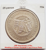 1872 Insula Man 25 pence 1972 Elizabeth II (Royal Wedding Anniversary) km 25, Europa