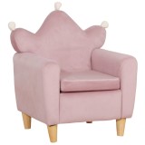 HOMCOM Fotoliu pentru Copii din Material Textil cu Efect de Catifea Roz, cu Spătar &icirc;n Formă de Coroană, 50.2x41.9x57.8 cm | Aosom Romania