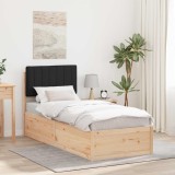 vidaXL Cadru de pat cu tăblie tapițată cu headboard Negru 75 x 190 cm 877811