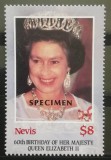 BC481, Nevis 1986, serie regina Elisabeta a II-a, specimen, Nestampilat