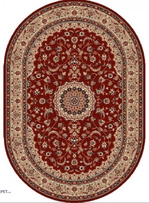 Covor Oval Model Lotos 545-200, Marime 150 x 230 cm, Bej, Rosu, Grena, Inaltime Fir 8 mm, Antialergic, Polipropilena, Living, Dormitor, Sufragerie, Bi foto