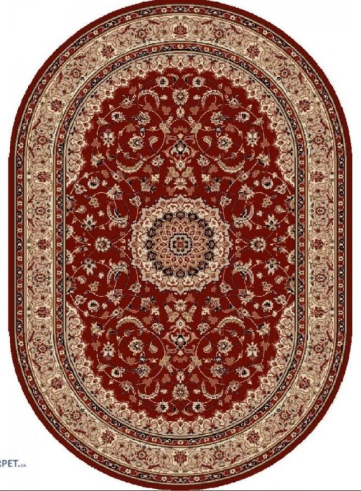 Covor Oval Model Lotos 545-200, Marime 150 x 230 cm, Bej, Rosu, Grena, Inaltime Fir 8 mm, Antialergic, Polipropilena, Living, Dormitor, Sufragerie, Bi