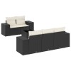 Set mobilier de gradina cu perne, 6 piese, negru, poliratan
