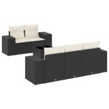 Set mobilier de gradina cu perne, 6 piese, negru, poliratan