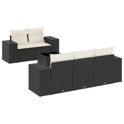 Set mobilier de gradina cu perne, 6 piese, negru, poliratan foto