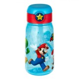 Sticlă Apă Copii, Super Mario, Mecanism Pop Up, Bleu, Capacitate 0,51L, Oem
