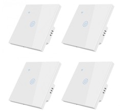 Set 4 Intrerupatoare inteligente simple cu touch Brius&trade;, Wi-Fi, nul, sticla securizata, LED noapte/zi, Tuya, Life Smart, compatibil Amazon Alexa/Googl