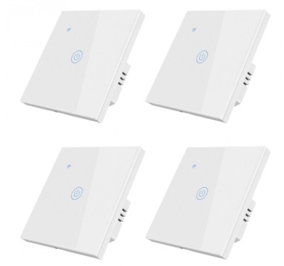 Set 4 Intrerupatoare inteligente simple cu touch Brius&amp;trade;, Wi-Fi, nul, sticla securizata, LED noapte/zi, Tuya, Life Smart, compatibil Amazon Alexa/Googl foto