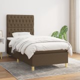 vidaXL Pat box spring cu saltea, maro &icirc;nchis, 100x200 cm, textil