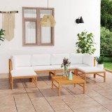 Cumpara ieftin Set mobilier grădină cu perne crem, 7 piese, lemn masiv de tec