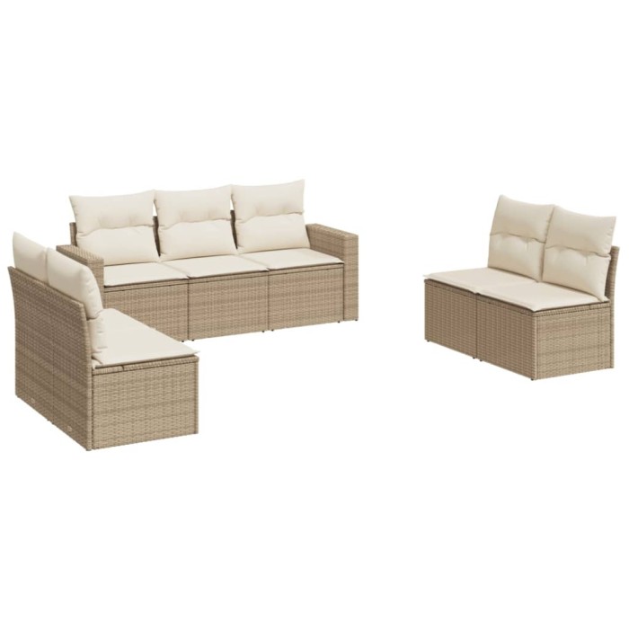Set canapele de gradina, 7 piese, cu perne, bej, poliratan