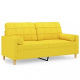 Cumpara ieftin Canapea cu 2 locuri cu pernute, galben deschis, 140 cm, textil