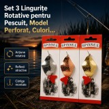 Set 3 Lingurițe Rotative pentru Pescuit, Model Perforat, Culori Asortate