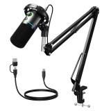 Microfon profesional dinamic Maono PD200XS, cu stand metalic, cardioid, pentru Gaming, Podcast, Streaming, XLR USB