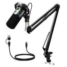 Microfon profesional dinamic Maono PD200XS, cu stand metalic, cardioid, pentru Gaming, Podcast, Streaming, XLR USB
