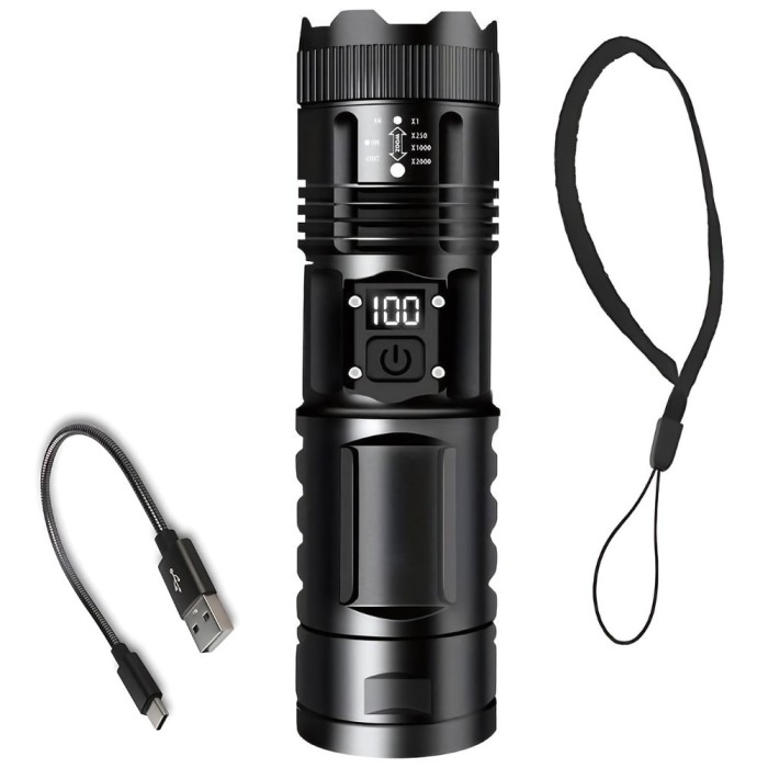Lanterna Telescopica LED APF&reg;, Puternica, Ultra Luminoasa cu Functie Incarcare Telefon, Snur de Prindere si Reincarcabila cu USB tip C, 1200 lumeni