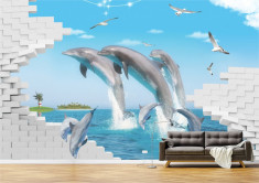 Tapet Premium Canvas - 3d delfini in apa foto