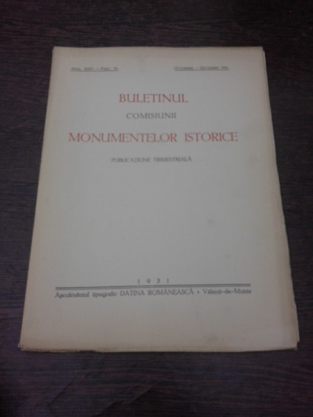 Buletinul Comisiunii Monumentelor istorice, octombrie decembrie 1931