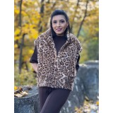 Vesta dama bej animal print cu gluga