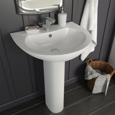 vidaXL Chiuvetă de baie cu piedestal, alb, 520x440x190 mm, ceramică foto