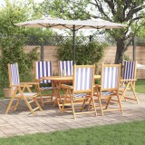 Set de dining pentru grădină 7 pcs Albastru și alb 6-Persoane