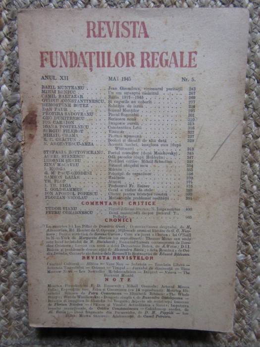Revista Fundatiilor Regale Anul XII MAI 1945 Nr. 5
