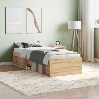 vidaXL Cadru de pat mic single, stejar sonoma, 75x190 cm 3203847 foto