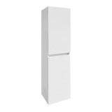 Dulap Baie Cube Alb Lucios, Suspendat, 35x30x140 cm, MDF, Corp Baie Lateral, Rafturi, Montaj Stanga/Dreapta