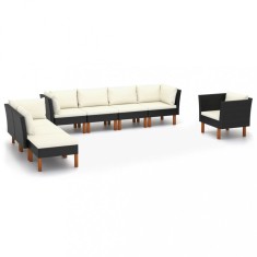Gossi set mobilier gradina, 8 piese, negru poliratan si lemn eucalipt