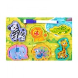 Puzzle 3D incastru din lemn cu marker si tabla de scris pe verso,diverse modele,22x15 cm
