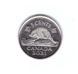 Moneda Canada 5 cents/centi 2021, stare foarte buna, cu luciu