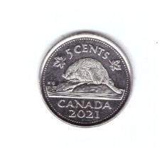 Moneda Canada 5 cents/centi 2021, stare foarte buna, cu luciu
