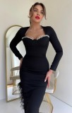 Rochie Midi Neagra Glory, Negru
