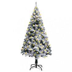 vidaXL Brad Craciun artificial pre-iluminat, zapada, verde, 150 cm foto