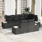 Gossi set de canapea de gradina cu 7 piese si perne, negru, poliratan