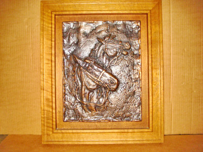 C31-I-Basorelief cai vechi in relief bronz masiv solid splendid realizat. foto
